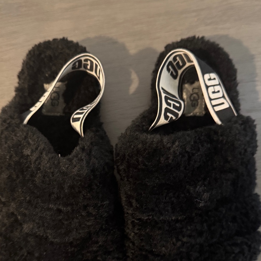 UGG Black Fluffy Slippers